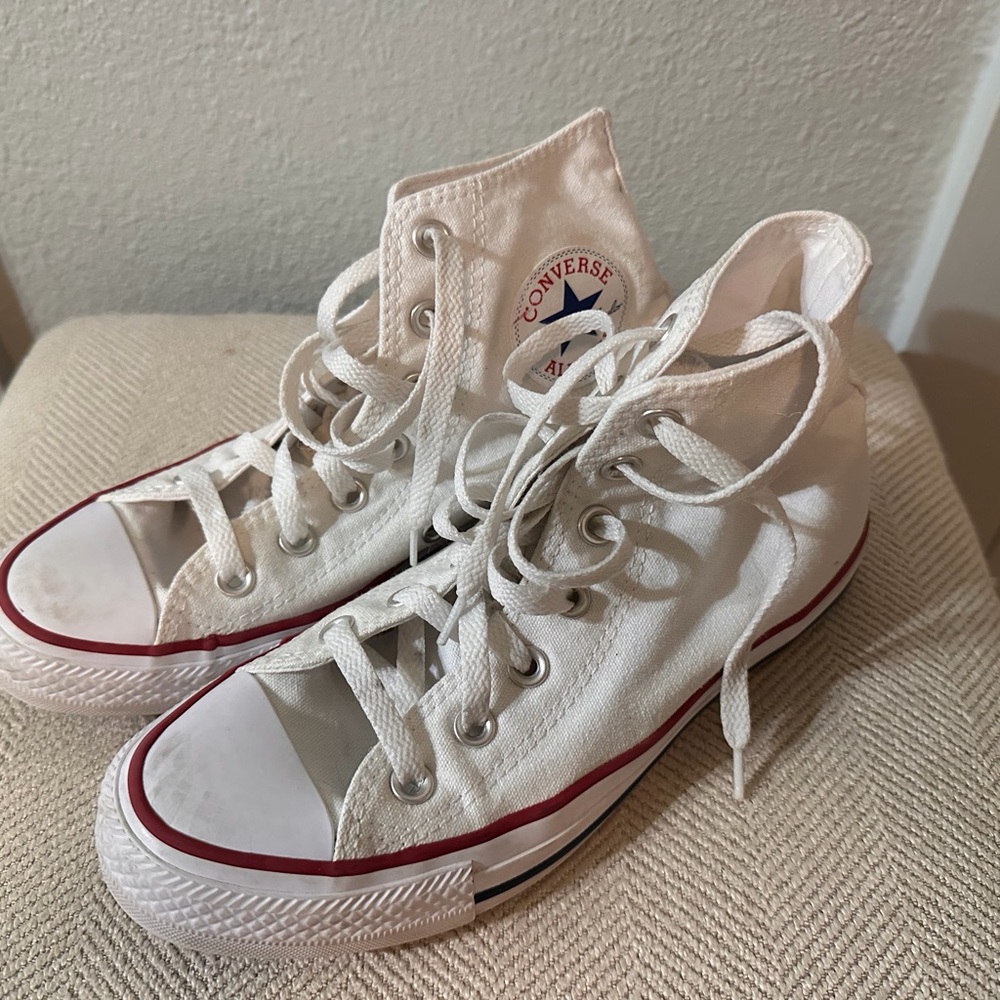 Converse White High Top Sneakers with Red Trim